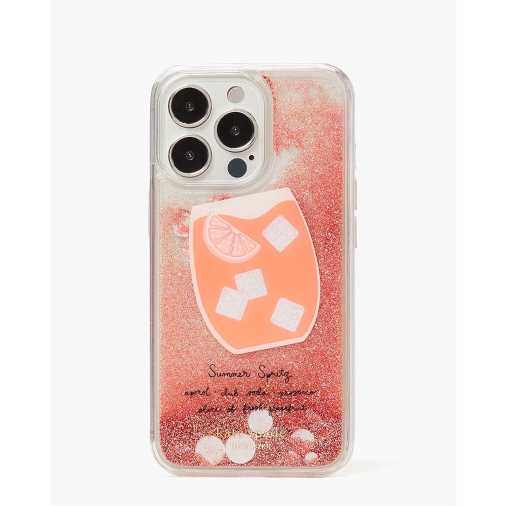KATE SPADE iPhone 13Pro Pink Orange Campari Cocktail Liquid Glitter Phone Case